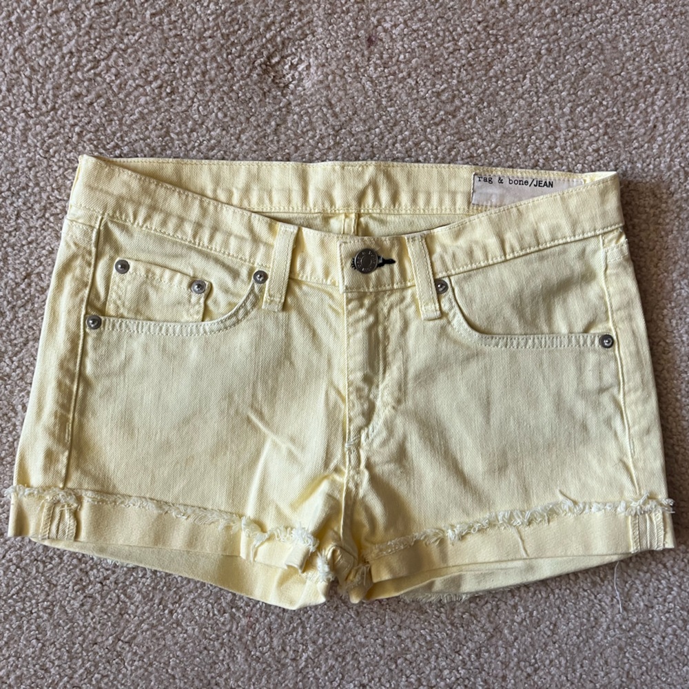 Rag & Bone Cut Off Frayed Cuff Light Yellow Denim Jean Shorts Sz 27